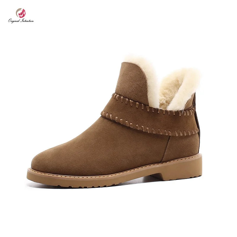 

Original Intention Winter Short Snow Ankle Boots Round Toe Flat Heels Boots Black Brown Concise Super Warm Casual Shoes Woman