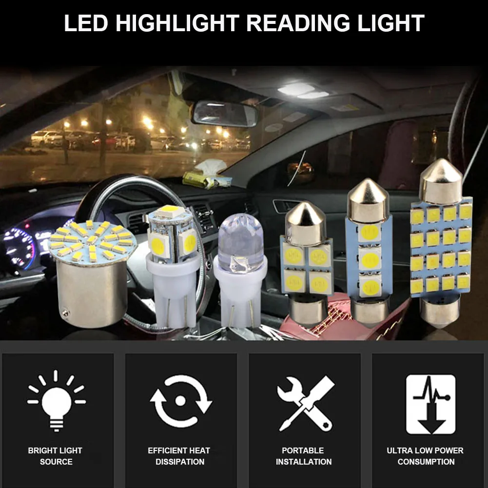 6000K 10W Auto Car Interior LED Light Dome License Plate Mixed Lamp Interior Dome Light Trunk Lamp Parking Bulbs Set 28Pcs led car lights,led lights,led bulbs,car interior lights