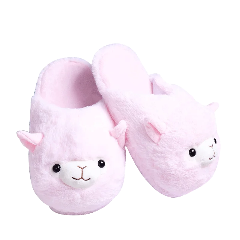 Kawaii/зимние Вьетнамки; тапочки из альпаки; Разноцветные домашние тапочки из альпаки для родителей и детей; Мягкие плотные тапочки в полоску для женщин - Цвет: B