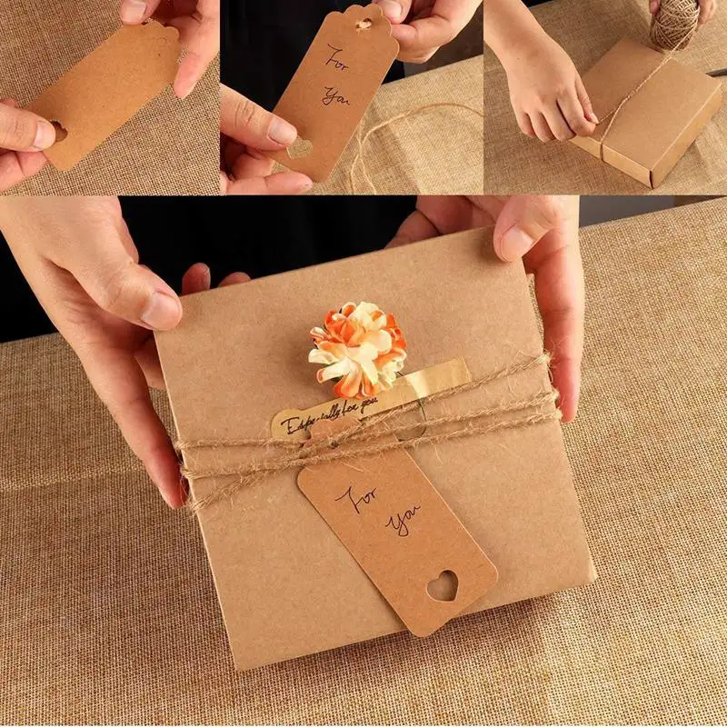 Valentine's Day Gift Pendant 100p 4 cm x 9 cm kraft labels tags geschenkanhaenger Trailers labels with jute cord 30m