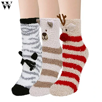 

Womail Sock Womens Fuzzy Socks 3 Pairs Warm Soft Slipper Home Sleeping Cute Animal Socks feather tube socks