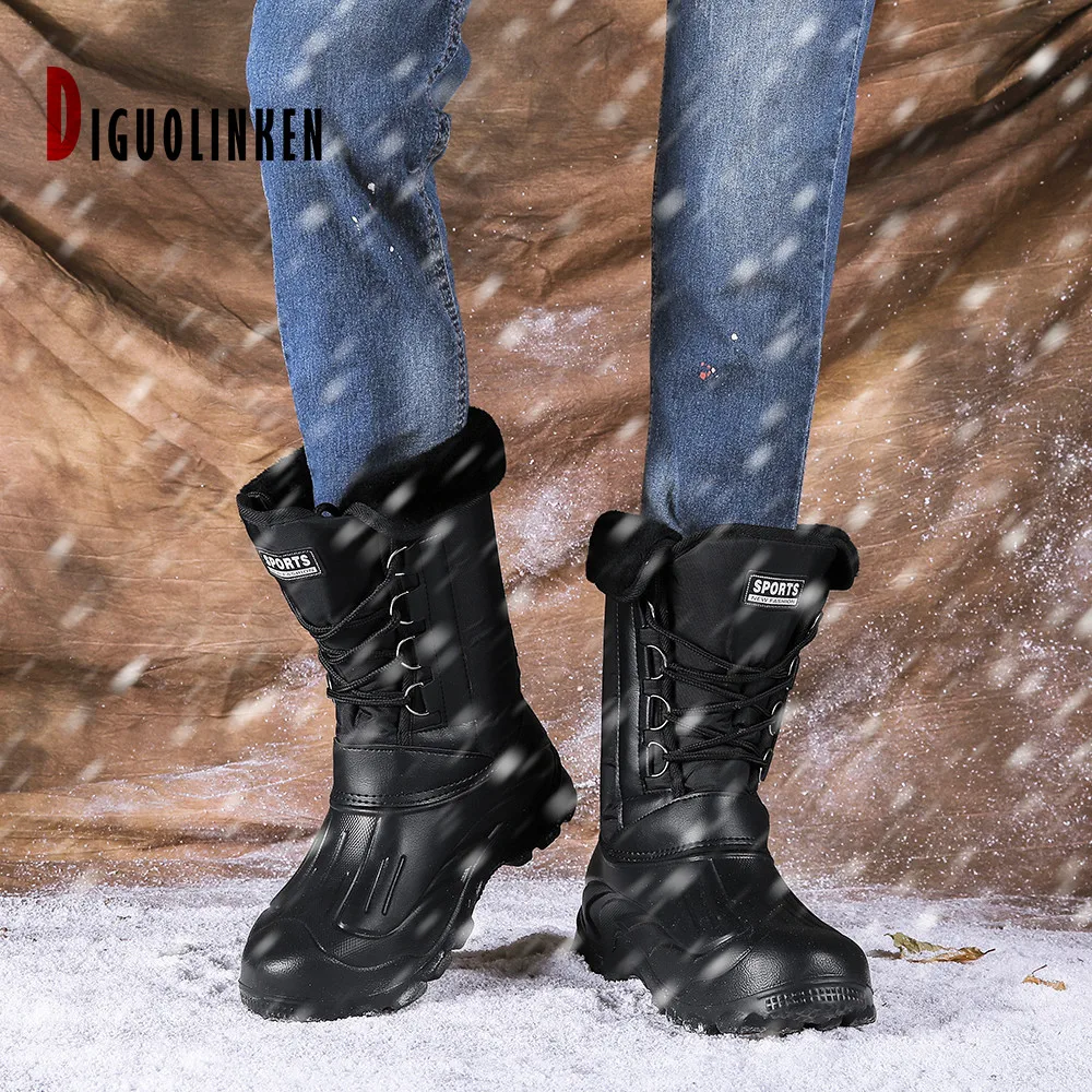 2021 Men Boots Waterproof Warm Fur Winter Men Snow Boots Outdoor Comfort Casual Camouflage Work Fishing Boot MidCalf  Footwear