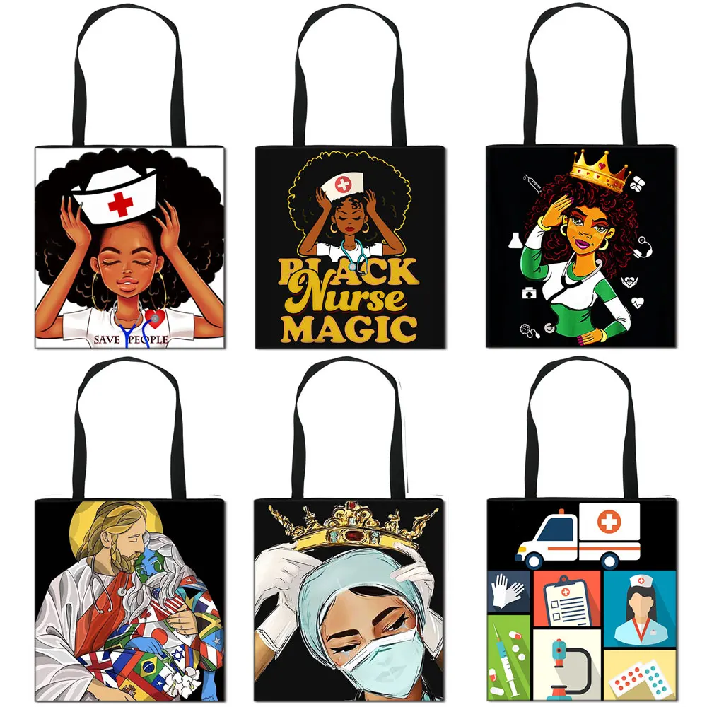 Handbag Canvas Women Totes Afro Black Nurse Ladies Fashion Cute with Crown American-Africa