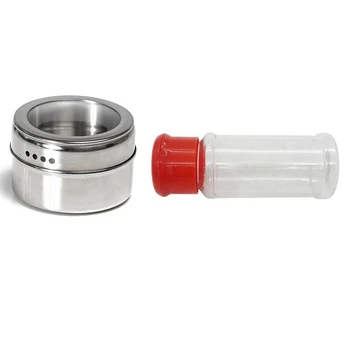 

10Pcs/Set Clear Lid netic Stainless Steel Spice Jar & 50x Empty Plastic Spice Bottles 100Ml / 3.3Oz, Red