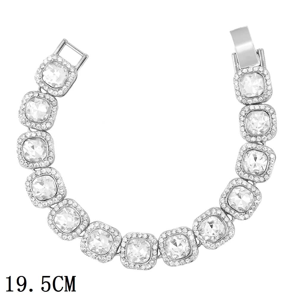 New Fashion Luxury 12mm Iced Out Cuban Link Chain Bracelet for Women Men Gold Silver Color Bling Rhinestone Bracelet Jewelry 
