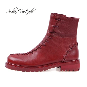 

Arden Furtado Fashion Women's Shoes Elegant Ladies Boots Mature zipper Round Toe White burgundy ankle Boots big size 40 41 42