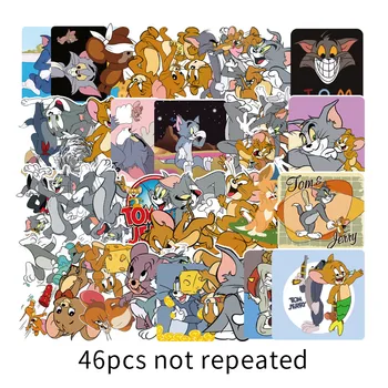 

46pcs Tom Cat Jerry Mouse Cartoon Car Stickers Comedy Waterproof Suitcase Laptop Guitar Luggage Skateboard Toy Lovely Stickers