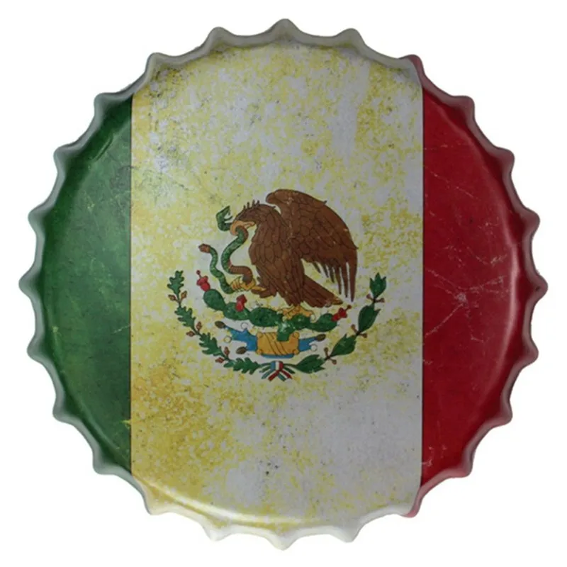 Mexican flag Крышка бутылки пива декоративные металлические знак Ретро Флаг кофе Искусство стены кафе бар старинное украшение доска домашний декор 35 см - Цвет: Mexican flag