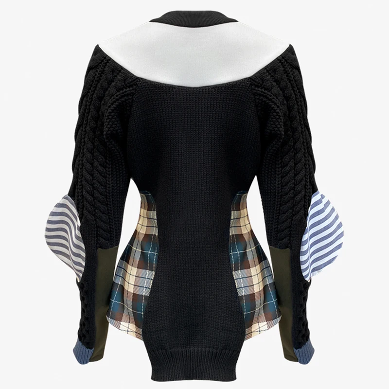 TWOTWINSTYLE Casual Patchwork Plaid Sweater For