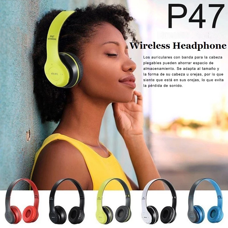 P47 wireless Bluetooth headset built in Micro wireless stereo headset with SD TF FM MP3 Audio cable