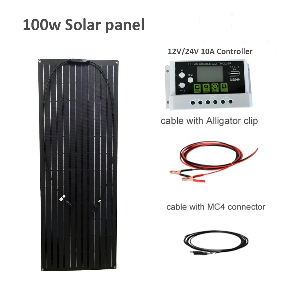 2 Z Brackets Kits 2 * 20Ft Cable 12AWG and 2 * 7Ft Cable 12AWG Solar Panel kit MPPT 30A Charge Controller+LCD MC4 Y 2 in 1 kit panneau Solaire monocrystalline 2 * 100 W Watt 200W