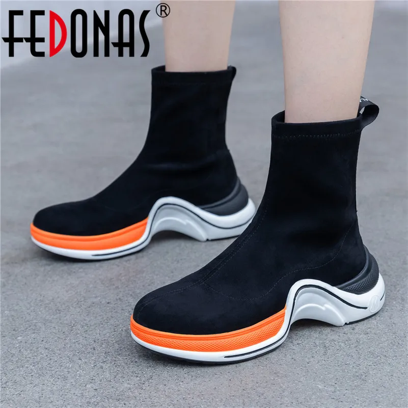 

FEDONAS Basic Women Flock Warm Autumn Winter Ankle Boots Casual Platforms Sports Shoes Woman High Heeled New Female Short Boots