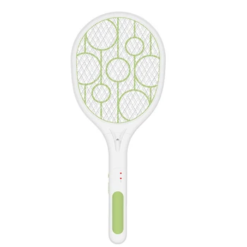 

Mosquito Swatter Killer Handheld Racket Bug Racket Green USB Rechargeable 3600v Bug Zapper With Double Switches