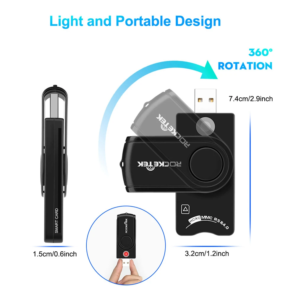 Leitor de cartão externo inteligente usb 2.0