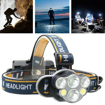 

60000LM 6-lamp Headlight Red Light Warning Rechargeable Head Light Torch Hiking Headlamp Camping Flashlight 18650 Battery