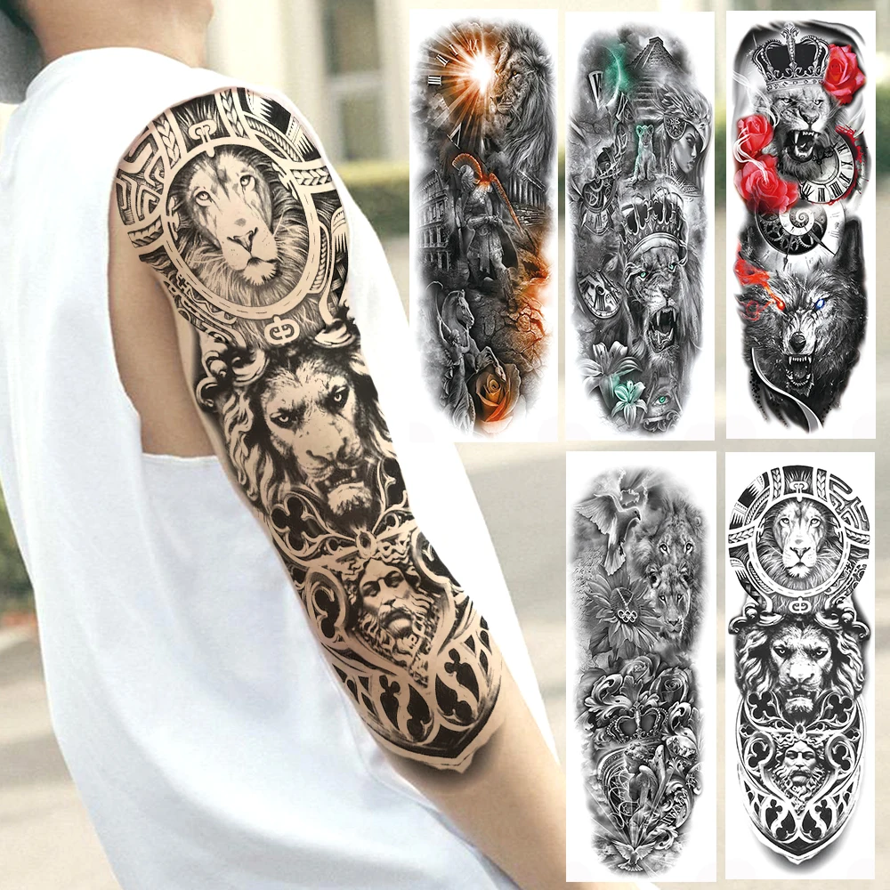YURAN, временные татуировки с изображением Льва монстра для мужчин и женщин, длинные, размер, для тела, ног, художественные татуировки, сделай сам, реалистичные, поддельные, животные, тату, наклейка