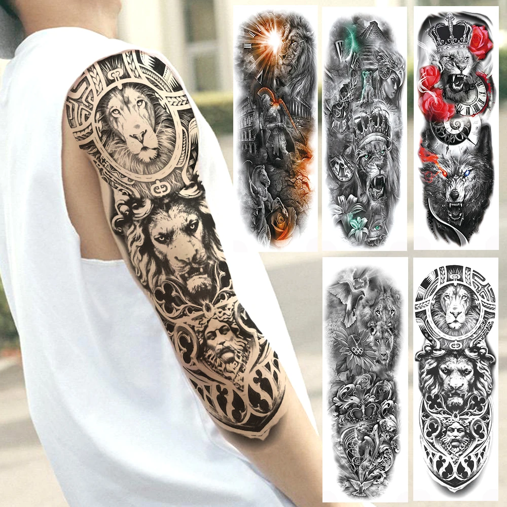 Yuran Full Arm Lion Monster Temporary Tattoos For Men Women Long Size Body Leg Art Tatoo Diy Realistic Fake Beast Tattoo Sticker Temporary Tattoos Aliexpress