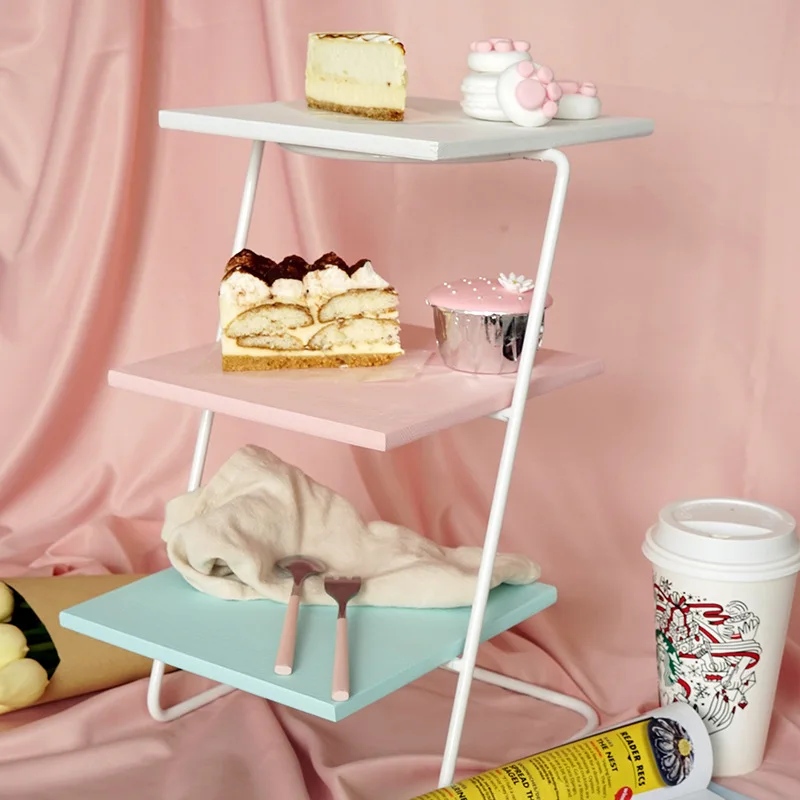 

Three-tier Dessert Rack Wrought Iron Pine Cake Display Stand European Wedding Creative Birthday Party Multi-layer Cake Stand