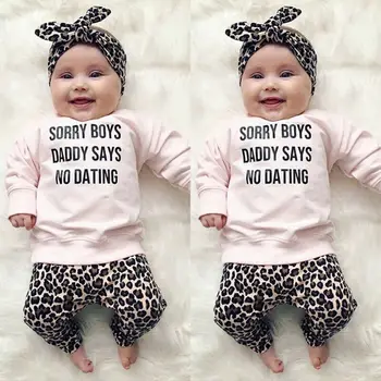 

Newborn Infant Baby Girl Leopard Print T-shirt Tops Pants Leggings Headband Outfit 3Pcs Warm Autumn 0-2Y