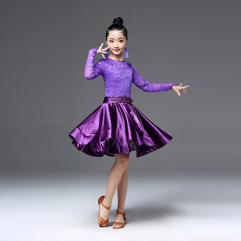 

Latin Dance Dress For Girls Long Sleeve Lace Standard Ballroom Dancing Dresses For Kids Performance Wear Salsa Clothes