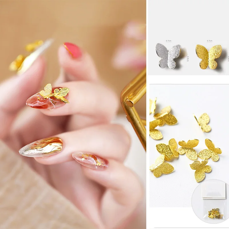

10pcs/pack Nail Glitter Flakes Sparkly 3D alloy Gold Color Butterfly Polish Manicure Nails Art Decorations D046