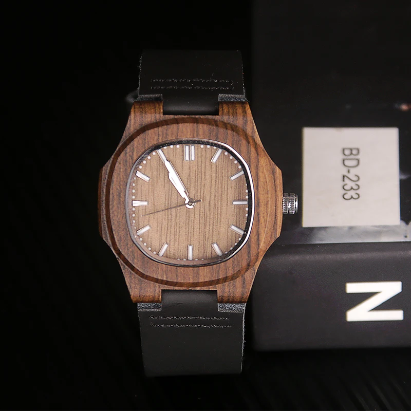 

Simple Square Design Dial Wooden Watch Men Ladies Genuine Leather Wristwatch High Quality Hot Fashion Wood Quartz Timepiece Gift