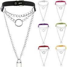 DIEZI 16 цветов готика, Харадзюку PU кожа круглый замок ключ кулон ожерелье для женщин панк Винтажные Колье аниме ювелирные изделия
