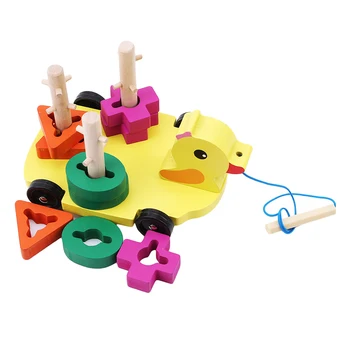 

2020 Hot Sale Wooden Toy Duck Pull Carriage Cannula Pillar Vehicle Funny Gadgets Novelty Interesting Toys For Children