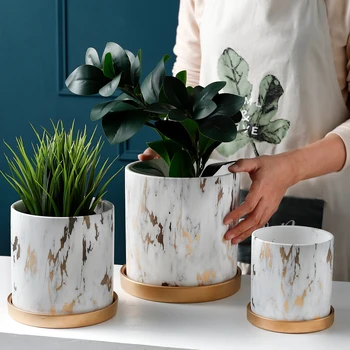 

Nordic Style Ceramic Marble Texture Cylindrical Shape Flower Pot Home Life Creative Furnishings Home Gardening Decorations