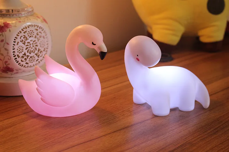 INS new creative flamingo same night light swan feeding light baby toy light pink girl cartoon light desktop decor bedroom decor bathroom night light