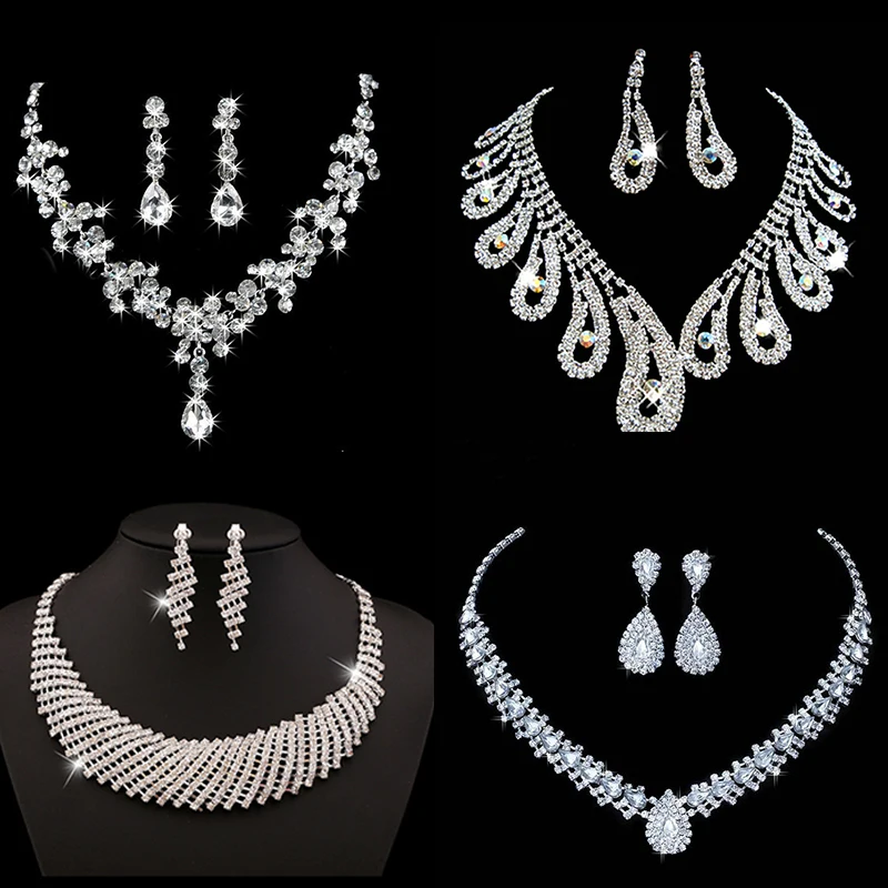 9 Styles Bridal Jewelry Sets for Women Silver Color Costume Jewelry