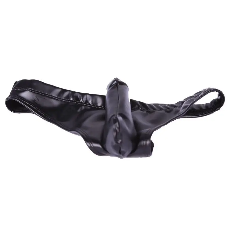 Sexy Men PU Faux Leather U Convex Briefs Sexy Lingerie G-string Gay Latex Low Rise Micro Mini Short Bikini Gay Wear Plus Size men underwear