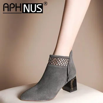 

APHNUS Womens Boots Short Ankle Booties Mid High Heels Pumps Woman 2020 Shoes For Women New Boot