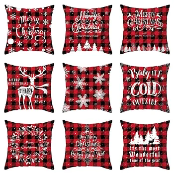 

Merry Christmas Cushion Cover Snowflake Elk Plaid Pattern Pillows Covers for Home Decoration Throw Pillowcase Xmas Ornament Gift