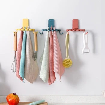 

ABS Kitchen Towel Hooks Self Adhesive Flower Design Dish Towel Holder Hand Towel Hook Rack Hanger 2020 New Kitchen Organizer