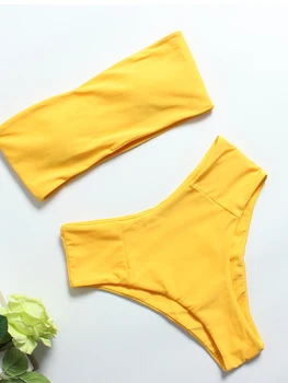 

Bandeau Swimsuit Paded Yellow Swumsuit Woman Trajes De Baño Mujer 2020 Swimsuit Women 2 Pieces Bathing Suits Woman