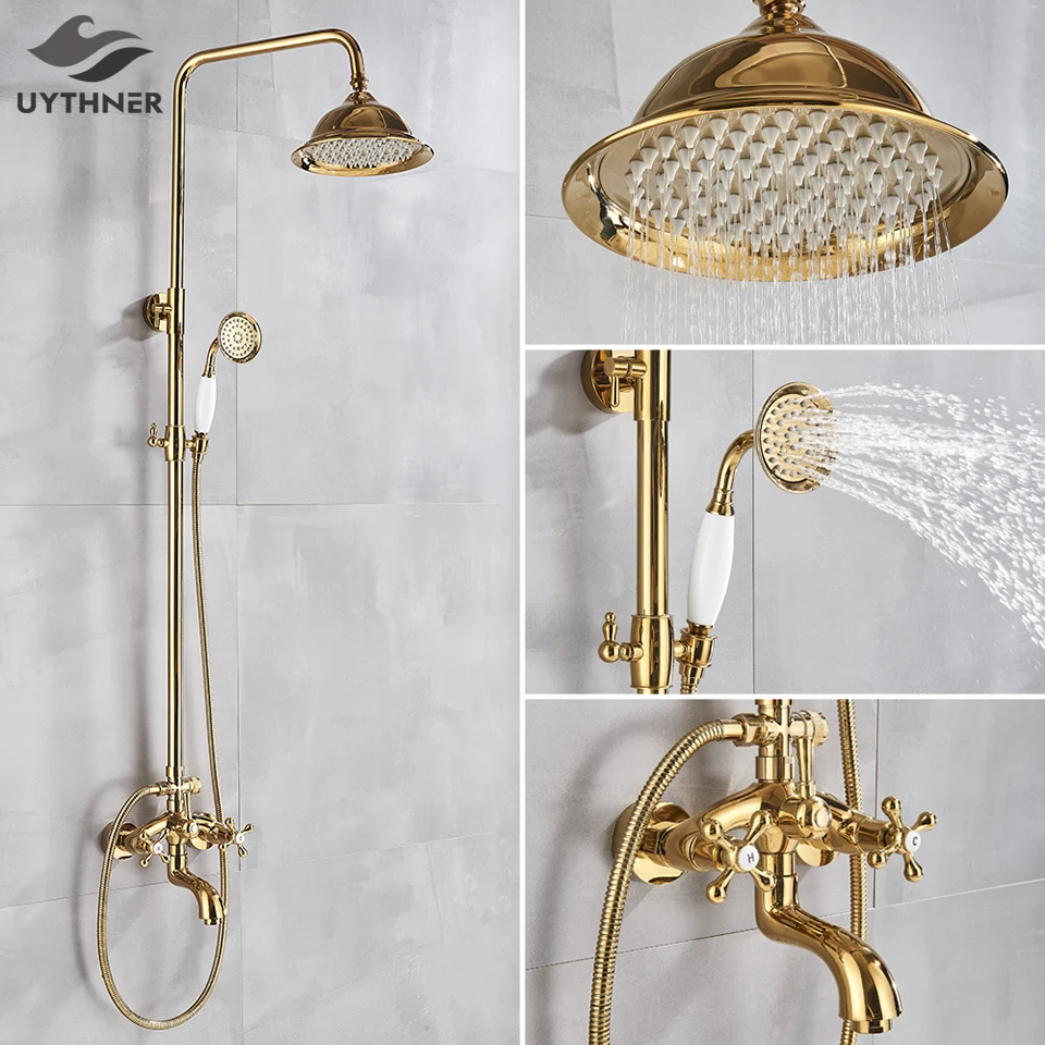 musical Kreunt persoon Gouden Douche Kraan Bad Douche Mengkraan 8 "Regenval Gold Douchekop Bad  Douche Set W/Handdouche bad Kraan Wandmontage|Douchekraan| - AliExpress