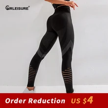 

CHRLEISURE Hollow Out Leggings Women High Waist Seamless Patchwork Fitness Pants Women Push Up Breathable Skinny Gym Leggings