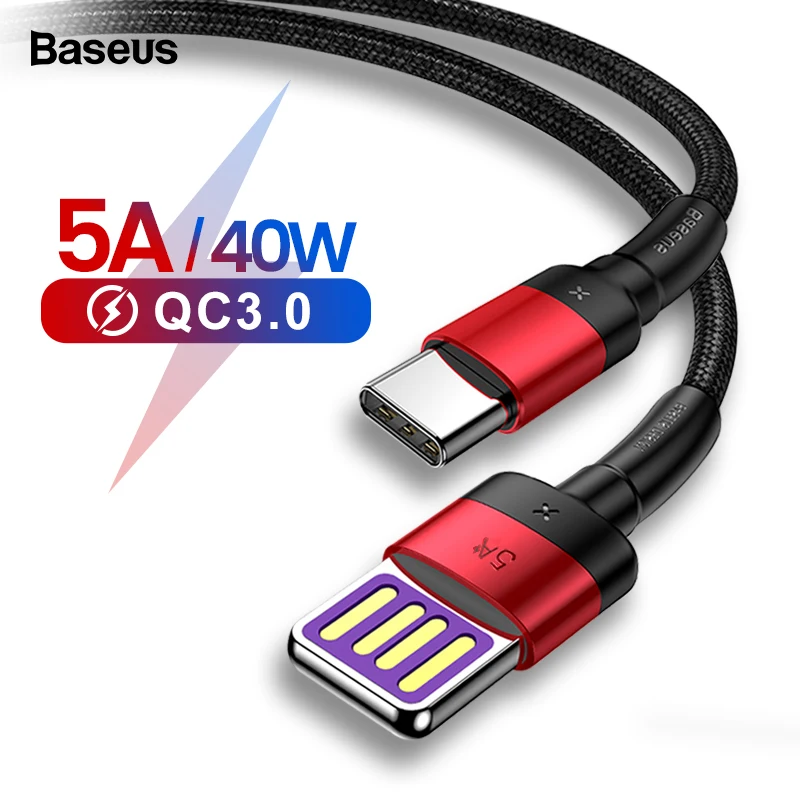 Baseus 5A usb type-C кабель для huawei mate 20 P30 P20 Pro Lite Быстрая зарядка USB-C Зарядное устройство USB C type-c кабель для Xiaomi Mi 9 8