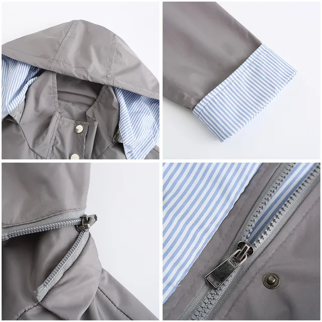 2021 New Spring Autumn Detachable Hooded Trench Outerwear Women Waterproof Cloak Striped inner Coat Casual Windbreaker Overcoat 6