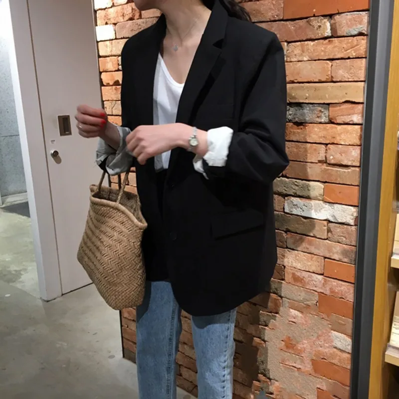 

South Korea INS Retro Simple Versatile Fold-down Collar Loose-Fit Slimming Suit Jacket