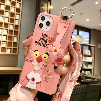 

For iPhone 11 pro max case cute cartoon cover iP 6/6s+ pink panther soft shell X XS MAX/XR kickstand girl gifts 7/8 plus+ strap