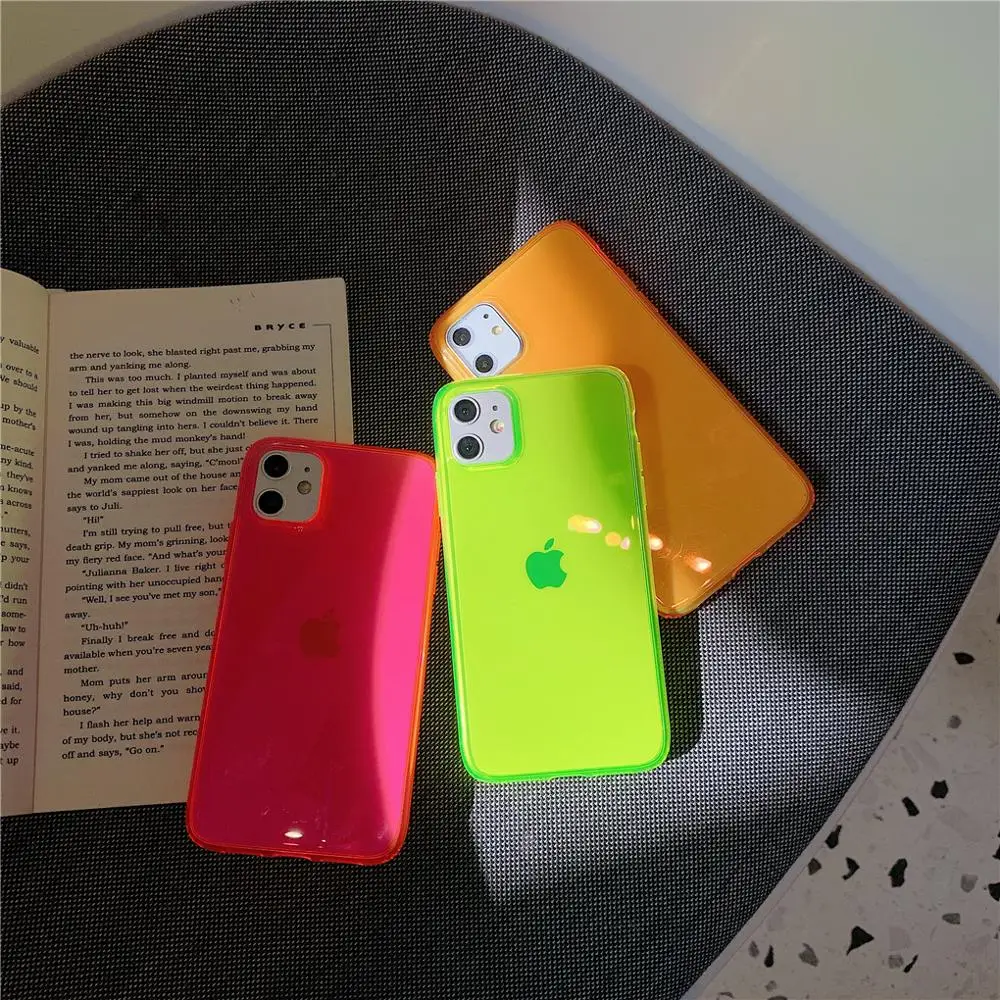 Милый желе зеленый оранжевый Флуоресцентный Прозрачный Жесткий Тонкий чехол для телефона для iPhone 7 8 Plus 10 X XR XS 11 Pro Max задняя крышка
