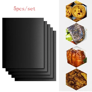 

5pcs/set 40*50 Reusable Non-stick BBQ Grill Mat 0.2mm Thick PTFE Barbecue Baking Liners Teflon Cook Pad Microwave Oven Tool