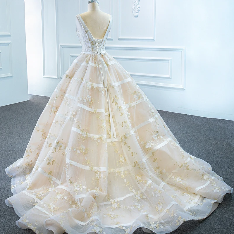 J66608 jancember wedding dresses appliques floor length with train v-neck lace up back ball gown bridal dresses vestido de noiva 3