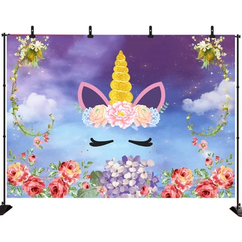 

Acejoker Unicorn Backdrop for Photography Rainbow Birthday Party Photo Background Newborn Baby Flower Studio Supplies Prop