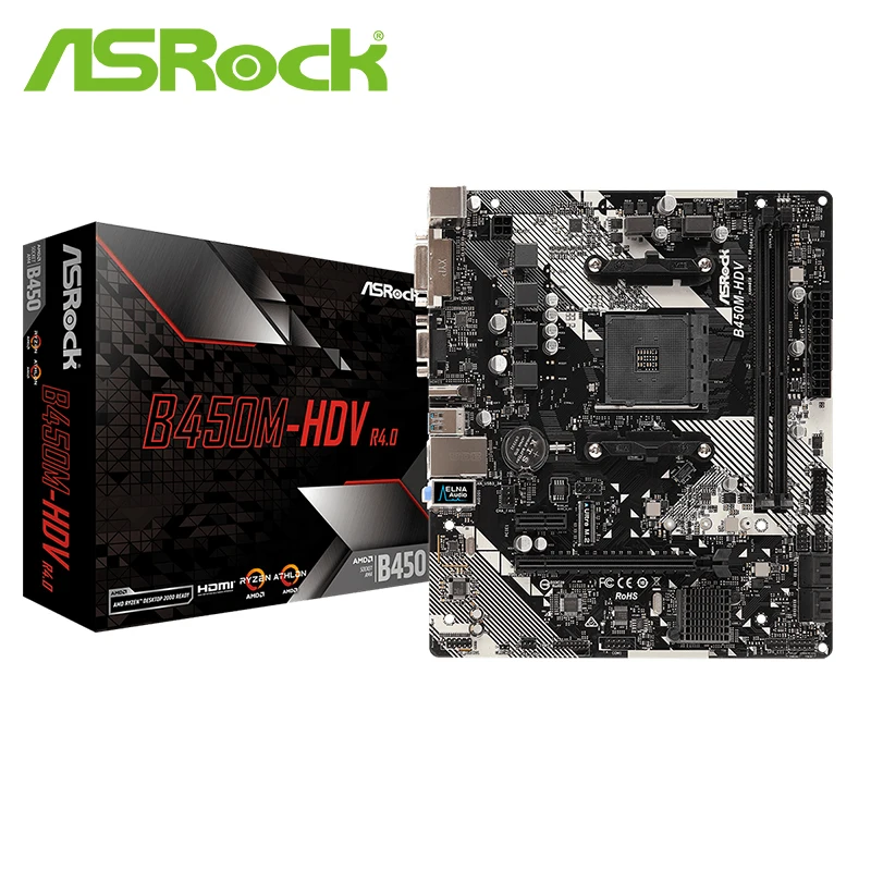 Материнская плата ASROCK B450M HDV R4.0 материнская поддерживает Ryzen2600 2700|Компьютерные