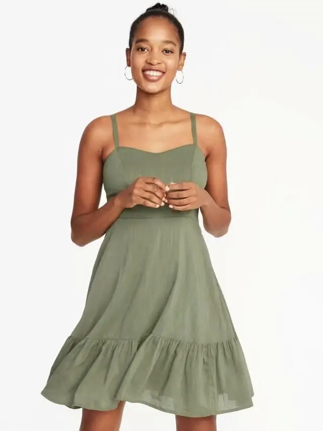 

Western Style 2019 Summer New Style WOMEN'S Dress Versitile Fashion Slim Fit Slimming Solid Color Camisole Wide Hem A- line Dres