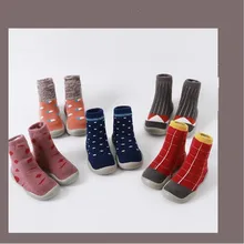 Новинка; зимние махровые носки для малышей; Нескользящие Детские носки-тапочки с резиновой подошвой; плотные теплые носки; домашние носки