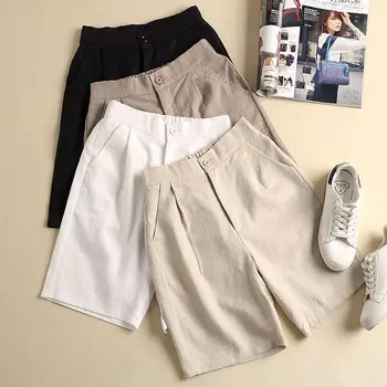 

NiceMix Korean Summer Women Knee Length Wide Pants Elastic Waist Loose Casual Solid Cotton Linen Pants Ladies Pants Plus Size